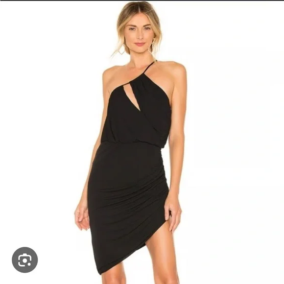 black asymmetrical mini dress Black Asymmetrical Mini Dress with Glossy Effect – AKADAM main image 0